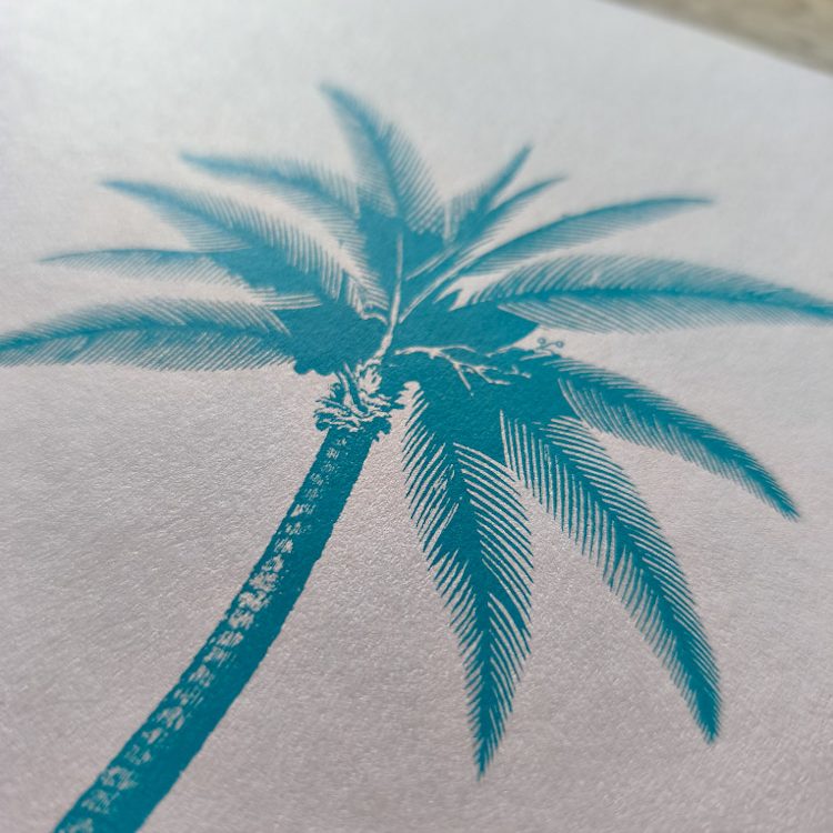 serigrafía sobre cartulina Cao Ingtec Palmera impresa en serigrafía sobre cartulina perlada