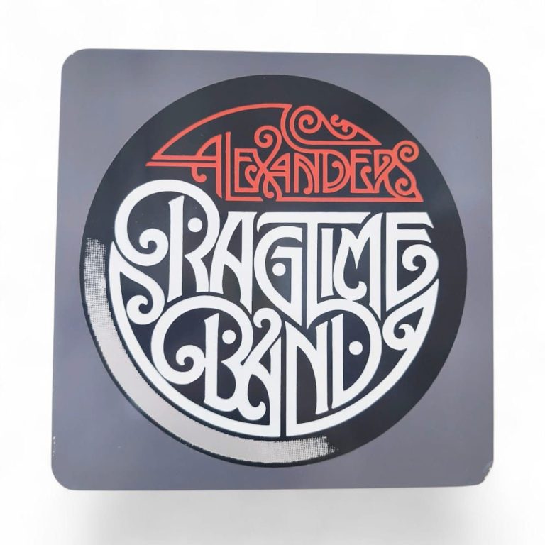 placa serigrafía artística placa impresa en serigrafía con Logo de "Alexander's Ragtime Band" en un diseño con tipografía artística.